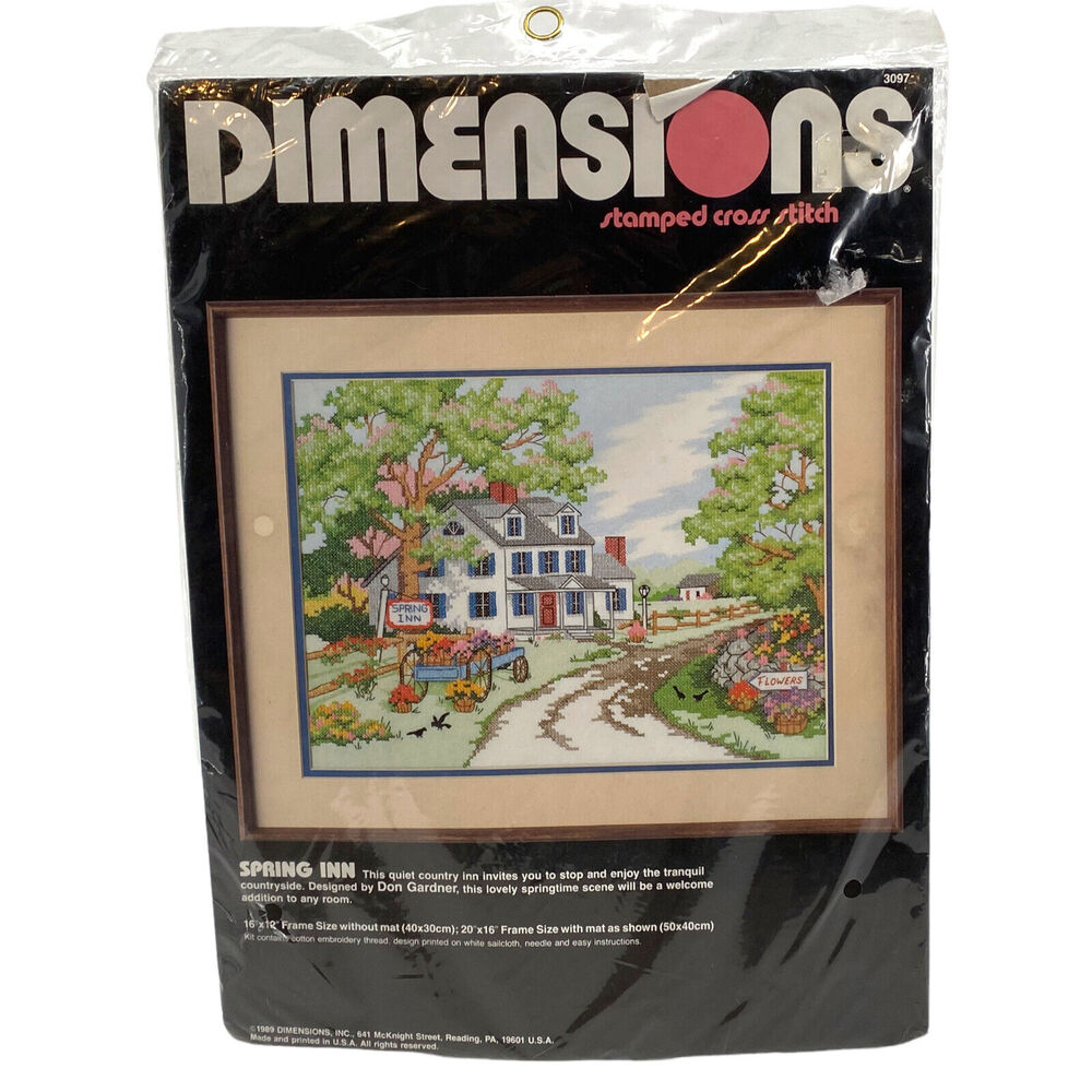 Vintage 1989 Dimensions #3097 Spring Inn Stamped Cross Stitch Kit Size 12"X16"